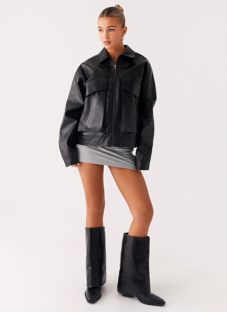 Peppermayo Peppermayo Exclusive - Lula Tassle Faux Leather Bomber Jacket - Black