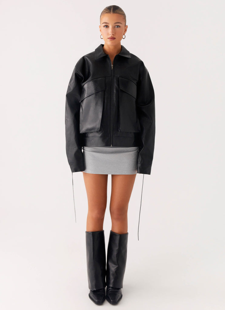 Peppermayo Peppermayo Exclusive - Lula Tassle Faux Leather Bomber Jacket - Black