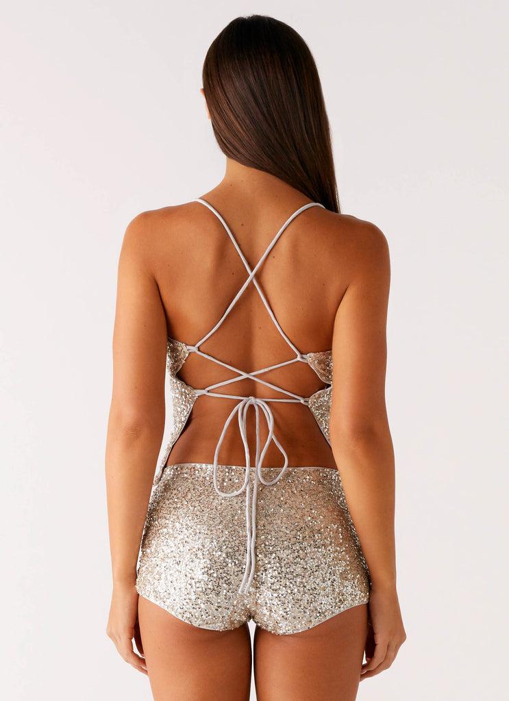 Peppermayo Peppermayo Exclusive - Maelis Low Rise Sequin Mini Shorts - Silver