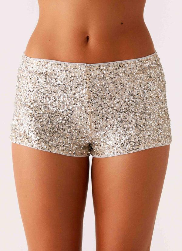 peppermayo Peppermayo Exclusive - Maelis Low Rise Sequin Mini Shorts - Silver