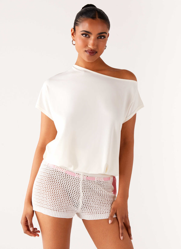 peppermayo Peppermayo Exclusive - Mahana Crochet Mini Shorts - Ivory Pink