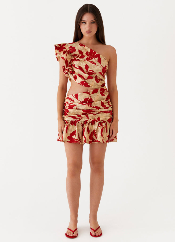 Peppermayo Peppermayo Exclusive - Maisie Linen Mini Dress - Red Green Floral