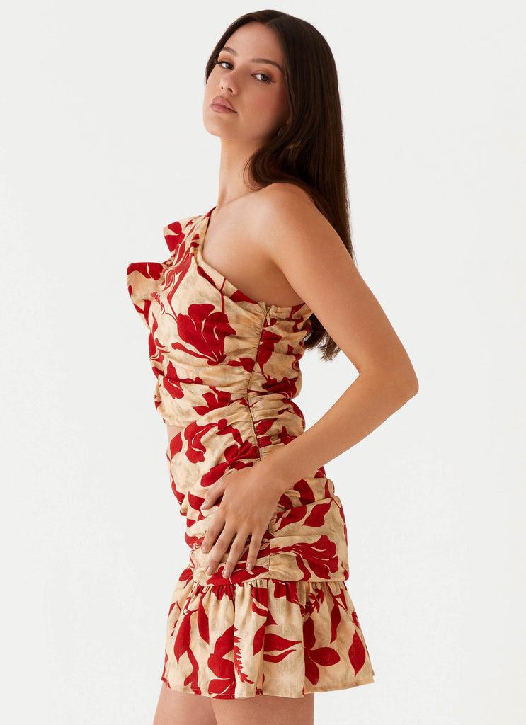 Peppermayo Peppermayo Exclusive - Maisie Linen Mini Dress - Red Green Floral