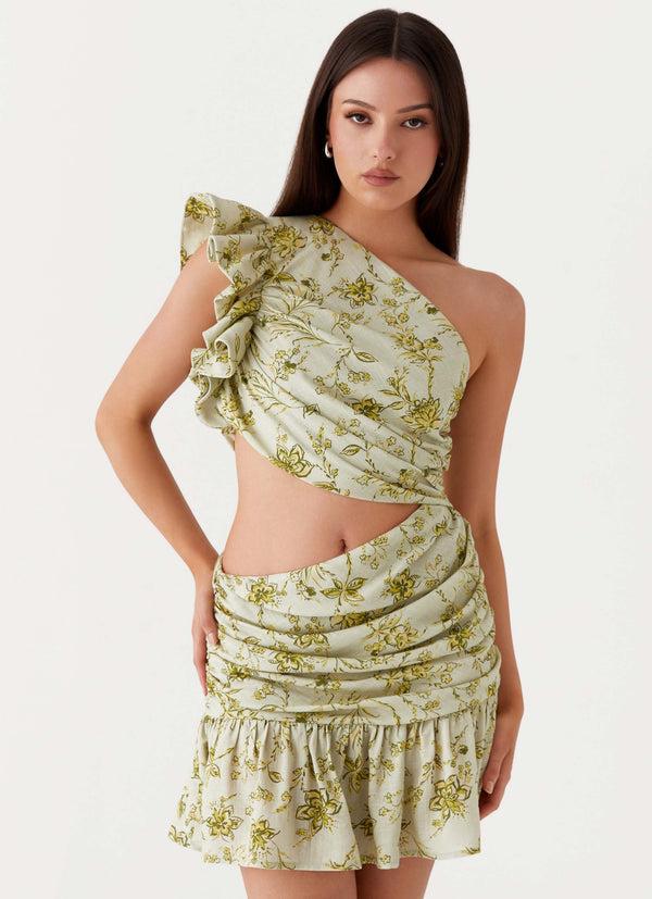 peppermayo Peppermayo Exclusive - Maisie Linen Mini Dress - Sage Floral