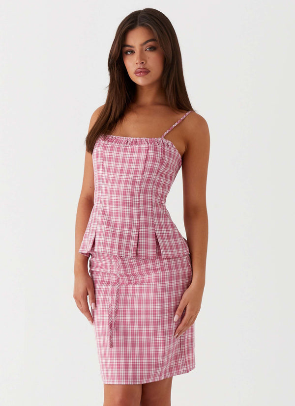 peppermayo Peppermayo Exclusive - Mamita Midi Skirt - Pink Check