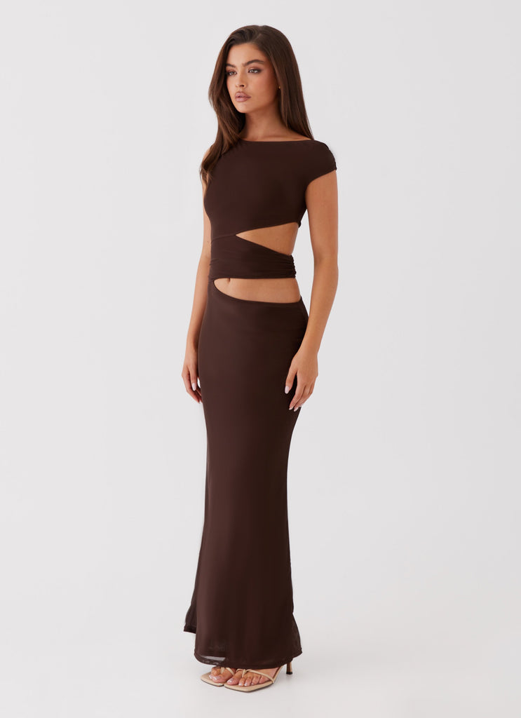 Peppermayo Peppermayo Exclusive - Margot One Shoulder Maxi Dress - Chocolate