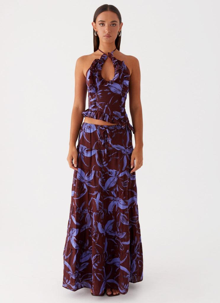 Peppermayo Peppermayo Exclusive - Mariella Linen Maxi Skirt - Purple Brown Floral