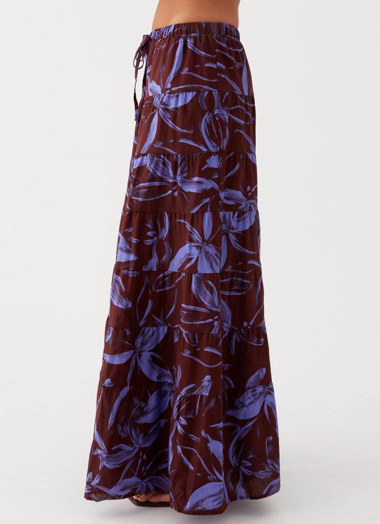 Peppermayo Peppermayo Exclusive - Mariella Linen Maxi Skirt - Purple Brown Floral