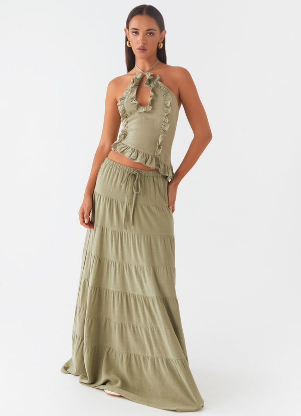 peppermayo Peppermayo Exclusive - Mariella Linen Maxi Skirt - Sage