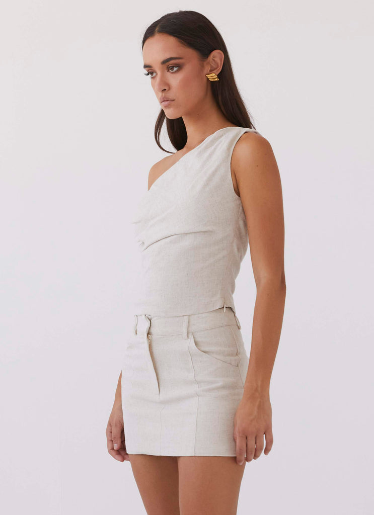 Peppermayo Peppermayo Exclusive - Marissa Linen Mini Skirt - Oatmeal