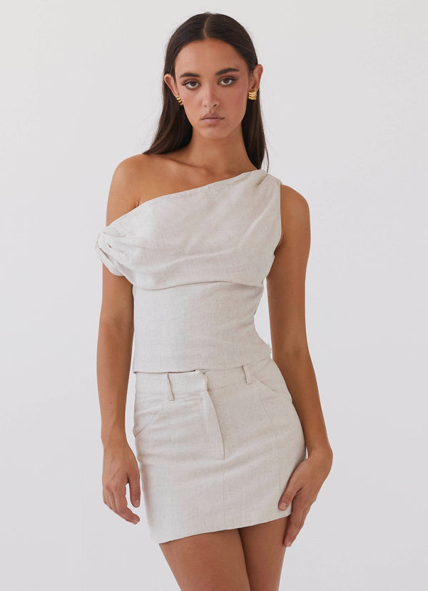 peppermayo Peppermayo Exclusive - Marissa Linen Mini Skirt - Oatmeal