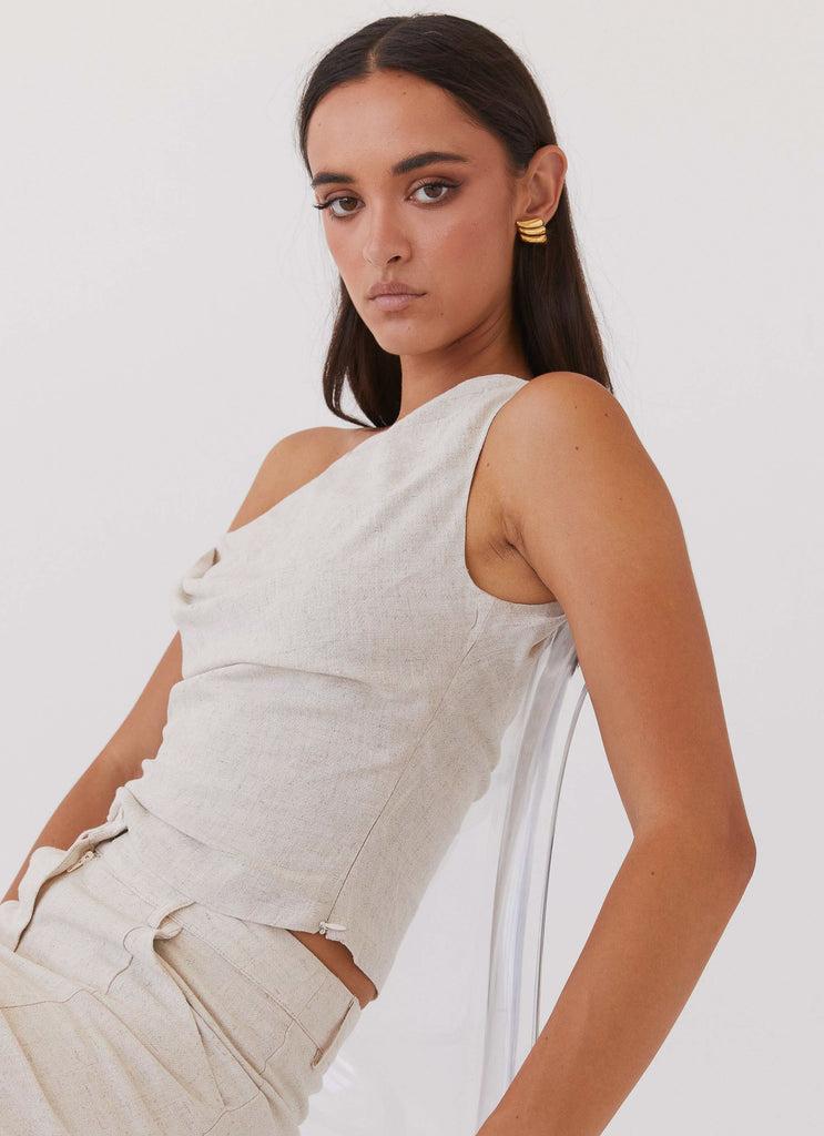 Peppermayo Peppermayo Exclusive - Marissa Linen One Shoulder Top - Oatmeal