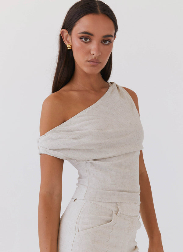 peppermayo Peppermayo Exclusive - Marissa Linen One Shoulder Top - Oatmeal