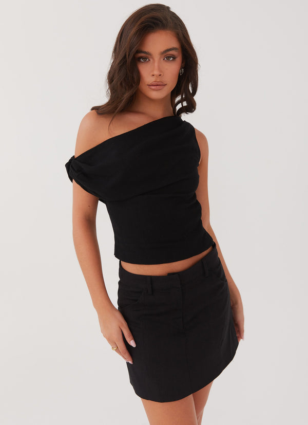 peppermayo Peppermayo Exclusive - Marissa Linen One Shoulder Top - Black