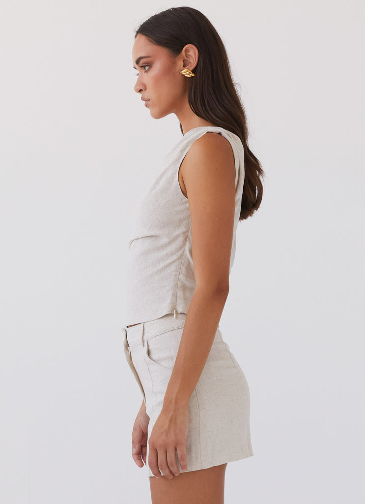 Peppermayo Peppermayo Exclusive - Marissa Linen One Shoulder Top - Oatmeal