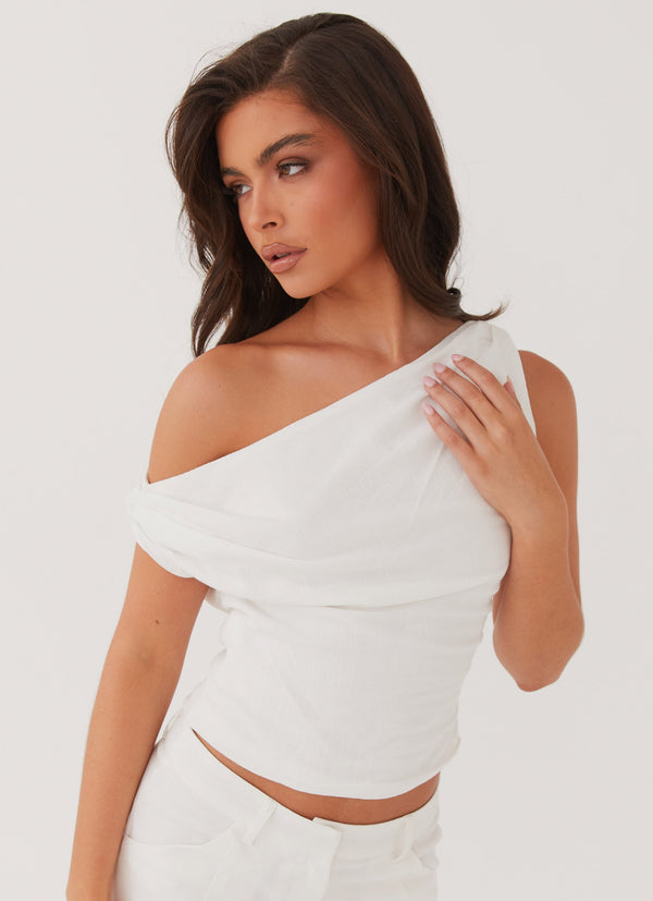 peppermayo Peppermayo Exclusive - Marissa Linen One Shoulder Top - White