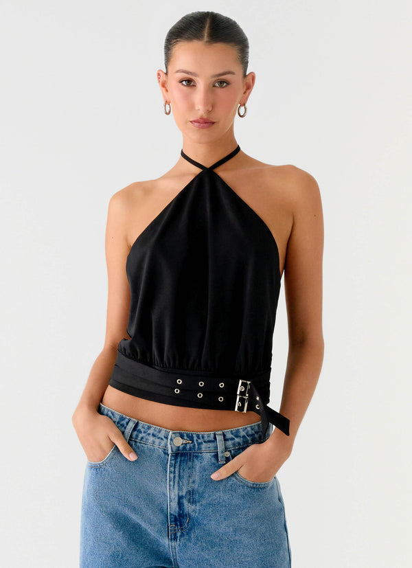 peppermayo Peppermayo Exclusive - Mason Halter Neck Top - Black