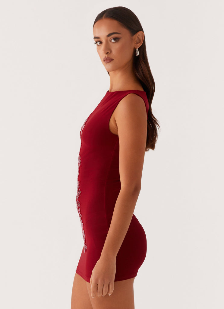 Peppermayo Peppermayo Exclusive - Matteo Beaded Mesh Mini Dress - Deep Red