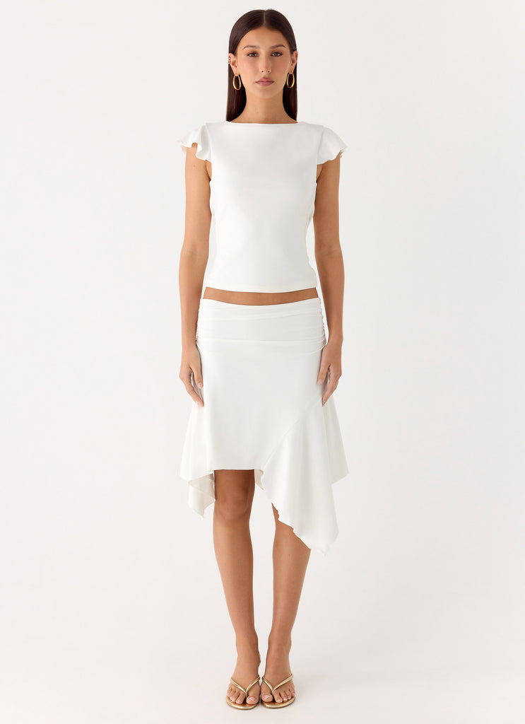 Peppermayo Peppermayo Exclusive - Maxina Asymmetrical Midi Skirt - White