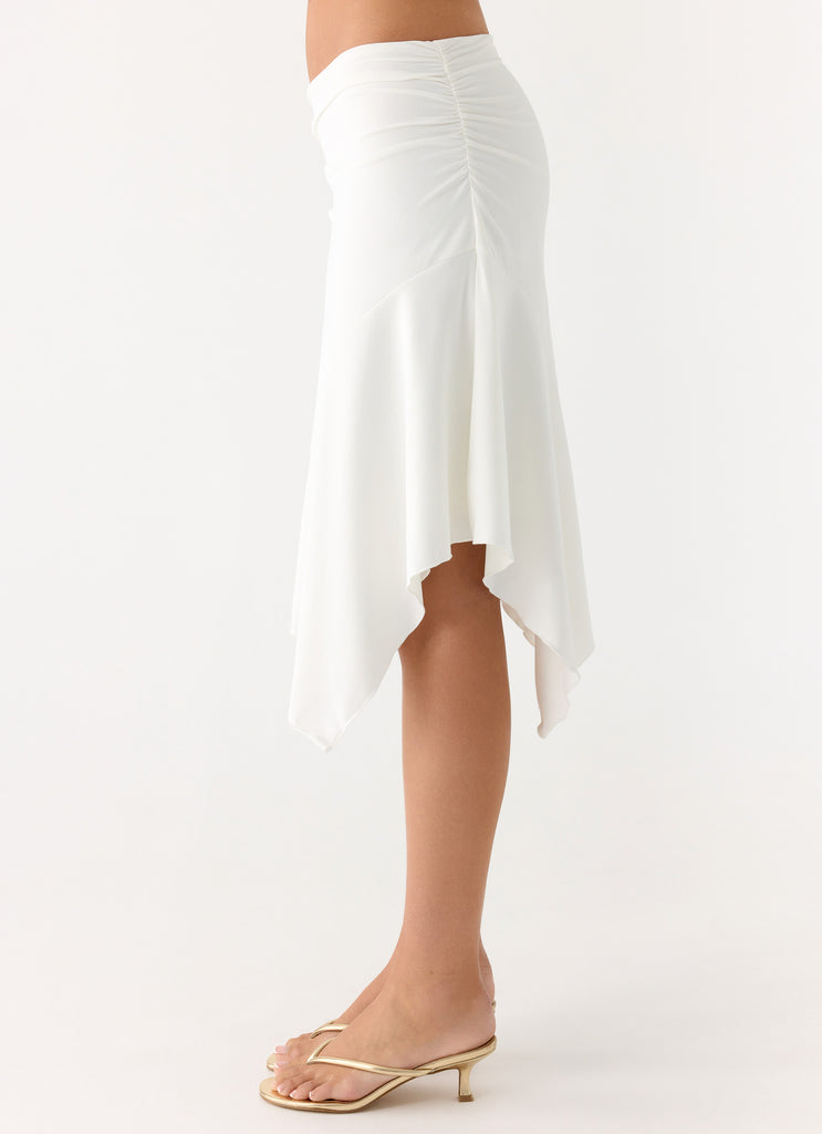 Peppermayo Peppermayo Exclusive - Maxina Asymmetrical Midi Skirt - White