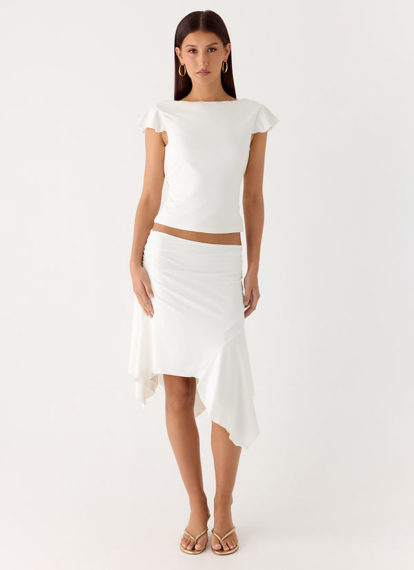 peppermayo Peppermayo Exclusive - Maxina Asymmetrical Midi Skirt - White
