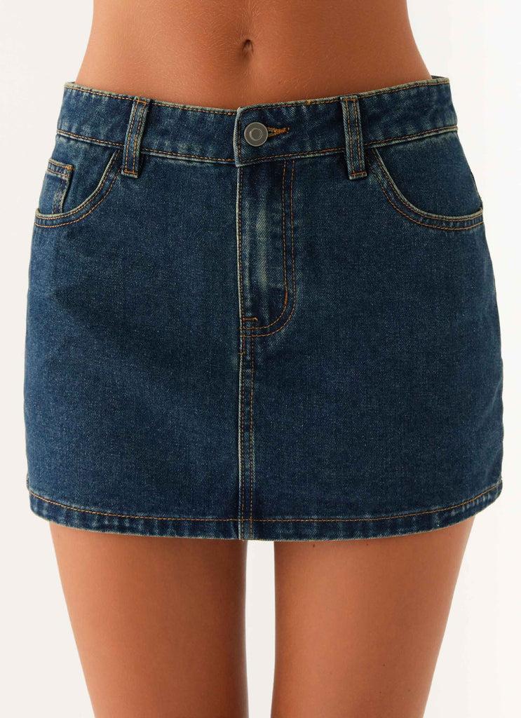 Peppermayo Peppermayo Exclusive - Maysa Low Rise Mini Skirt - Washed Denim