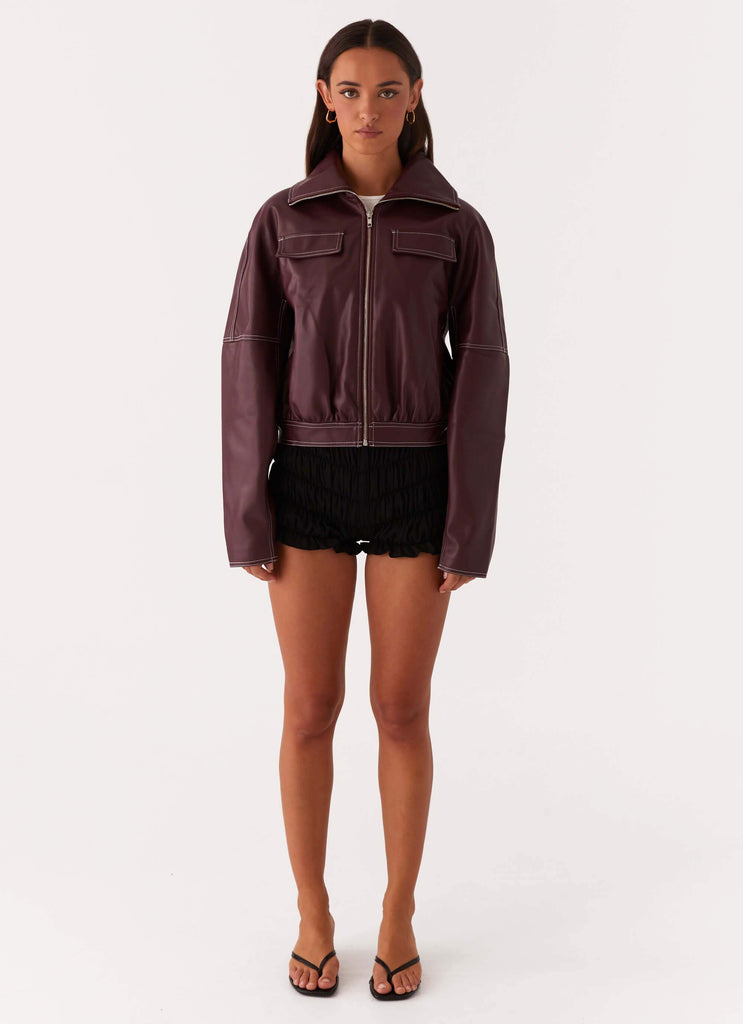 Peppermayo Peppermayo Exclusive - Meant To Be PU Boxy Jacket - Wine