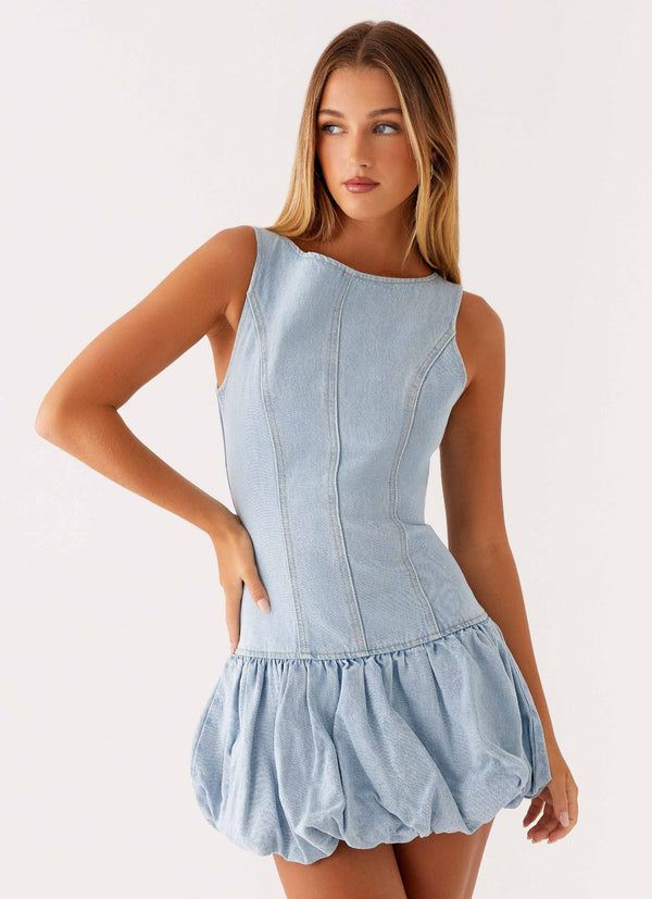 peppermayo Peppermayo Exclusive - Meg Bubble Denim Mini Dress - Blue