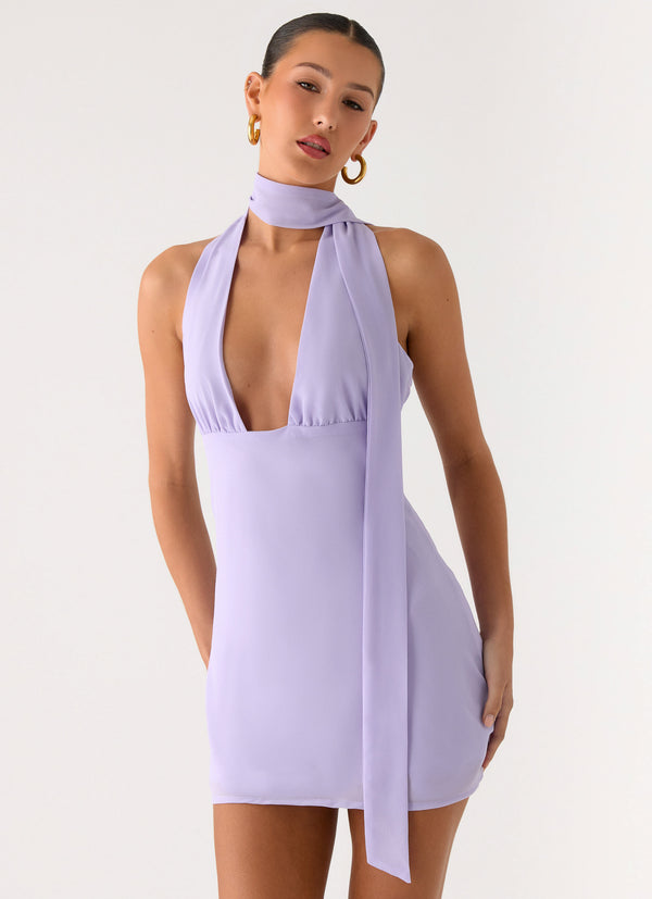 peppermayo Peppermayo Exclusive - Melisande Scarf Neck Mini Dress - Lavender