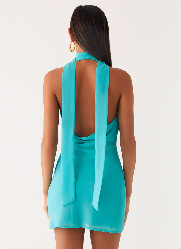 Peppermayo Peppermayo Exclusive - Melisande Scarf Neck Mini Dress - Aqua Blue