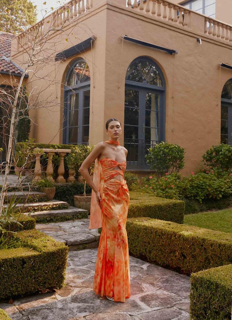 Peppermayo Peppermayo Exclusive - Melrose Satin Chiffon Maxi Dress - Sunset Floral