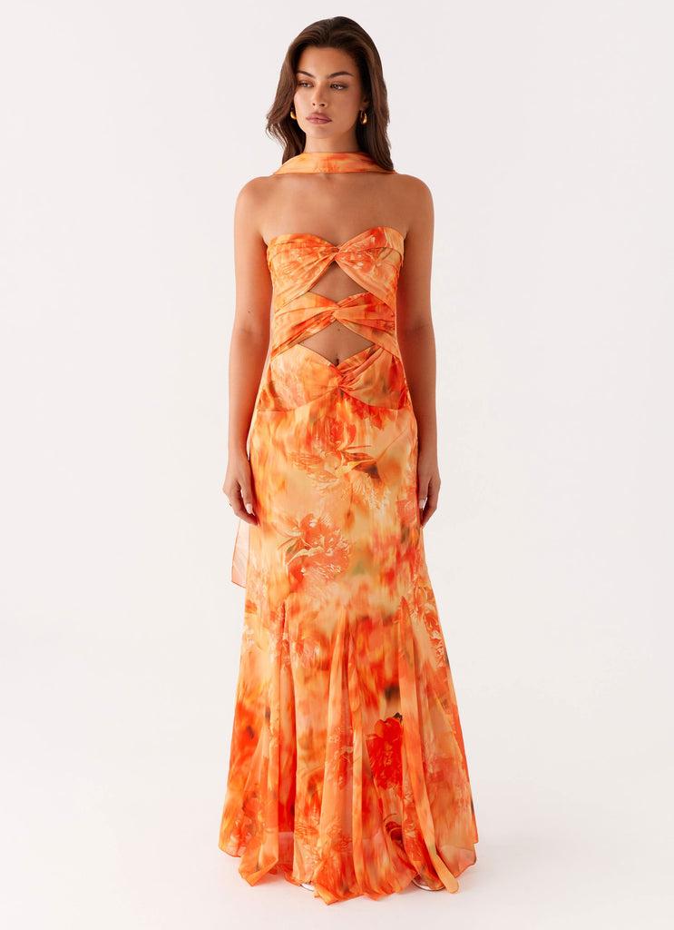 Peppermayo Peppermayo Exclusive - Melrose Satin Chiffon Maxi Dress - Sunset Floral