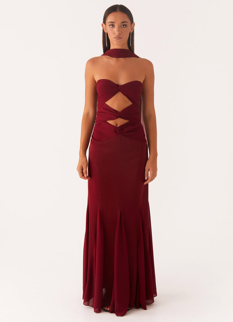 Peppermayo Peppermayo Exclusive - Melrose Satin Chiffon Maxi Dress - Deep Red