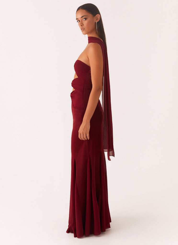 Peppermayo Peppermayo Exclusive - Melrose Satin Chiffon Maxi Dress - Deep Red