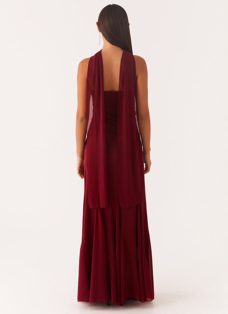 Peppermayo Peppermayo Exclusive - Melrose Satin Chiffon Maxi Dress - Deep Red