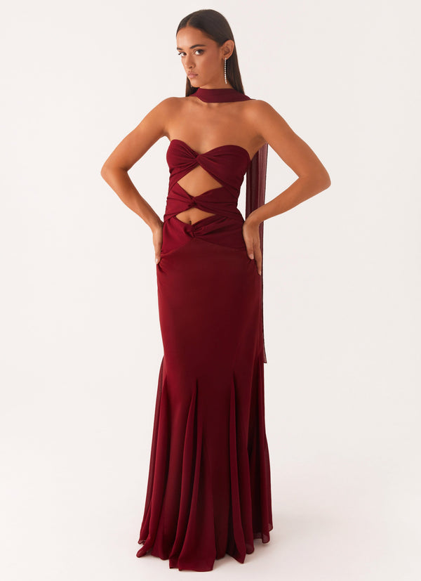 peppermayo Peppermayo Exclusive - Melrose Satin Chiffon Maxi Dress - Deep Red