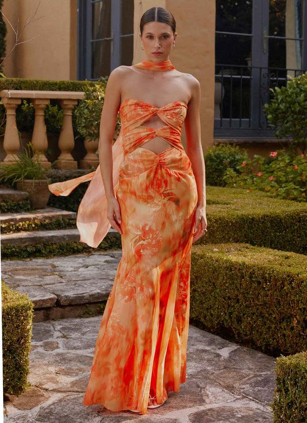 peppermayo Peppermayo Exclusive - Melrose Satin Chiffon Maxi Dress - Sunset Floral