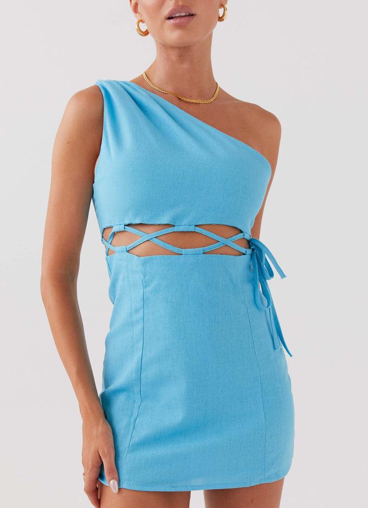Peppermayo Peppermayo Exclusive - Memini One Shoulder Linen Mini Dress - Azure