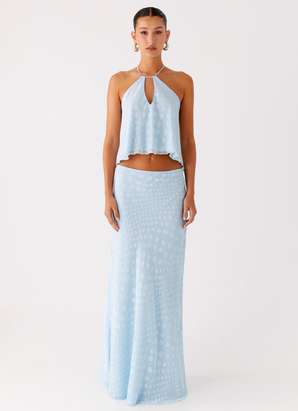 peppermayo Peppermayo Exclusive - Mena Chiffon Spot Maxi Skirt - Blue