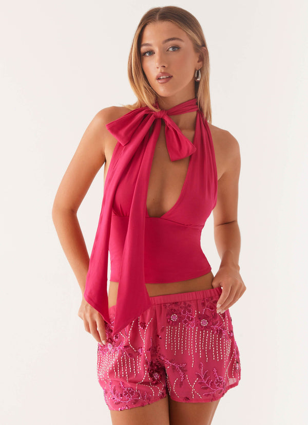 peppermayo Peppermayo Exclusive - Mercer Sequin Mini Shorts - Fuchsia