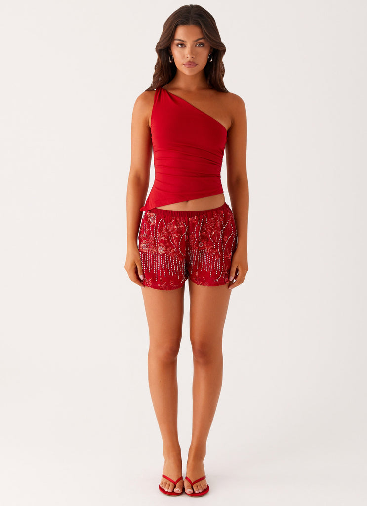 Peppermayo Peppermayo Exclusive - Mercer Sequin Mini Shorts - Red