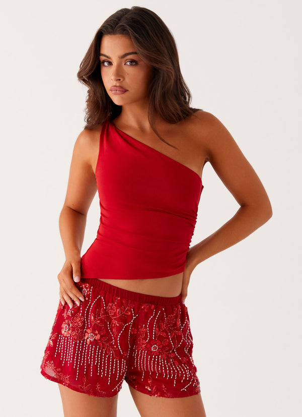 peppermayo Peppermayo Exclusive - Mercer Sequin Mini Shorts - Red