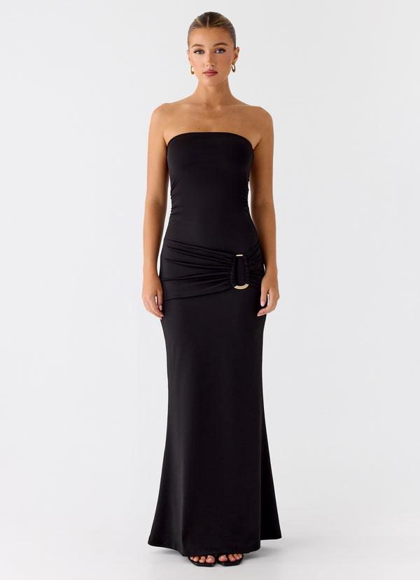 peppermayo Peppermayo Exclusive - Metal Heart Strapless Maxi Dress - Black