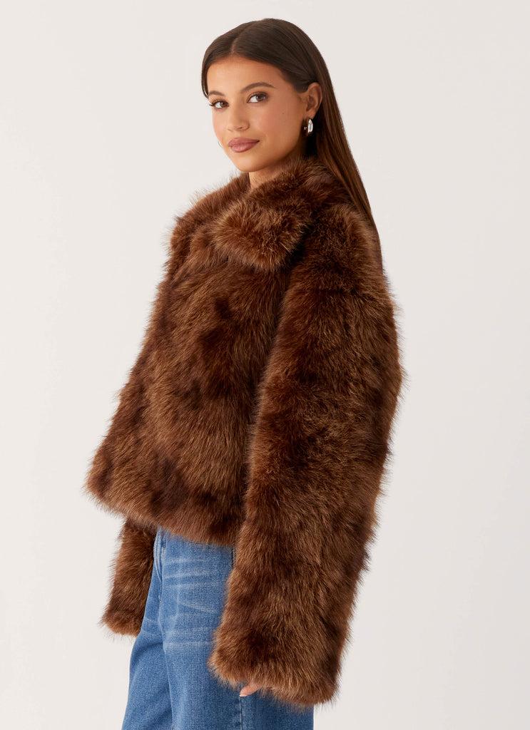 Peppermayo Peppermayo Exclusive - Miccy Cropped Faux Fur Coat - Chocolate