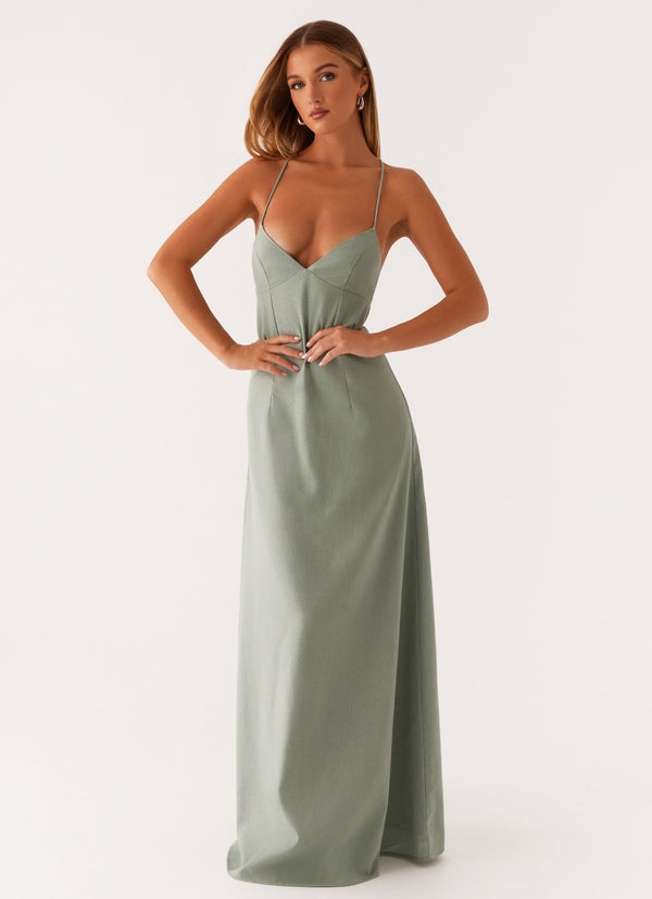 peppermayo Peppermayo Exclusive - Middle Ground Linen Maxi Dress - Sage