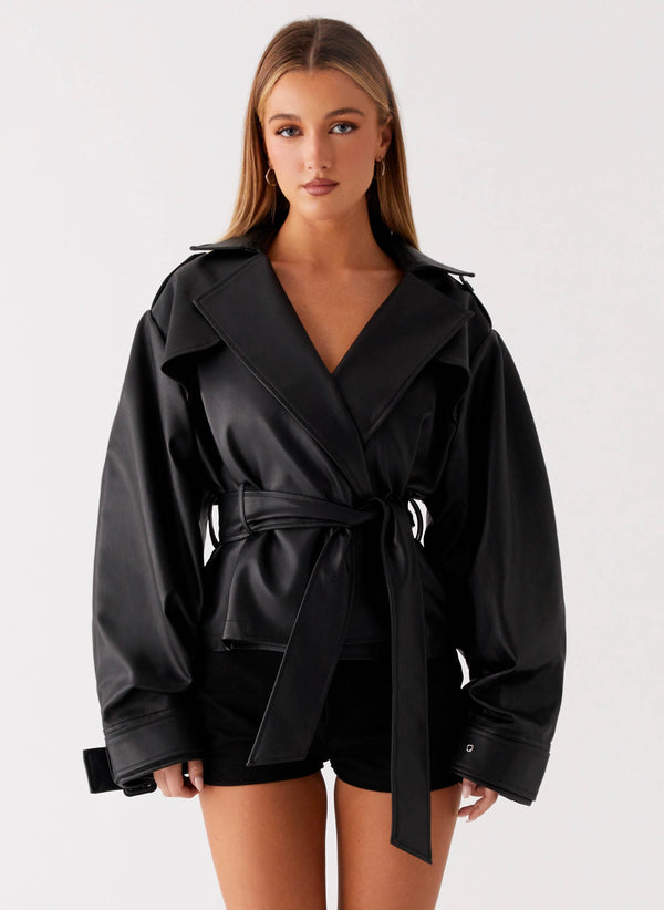 peppermayo Peppermayo Exclusive - Midtown Faux Leather Trench - Black