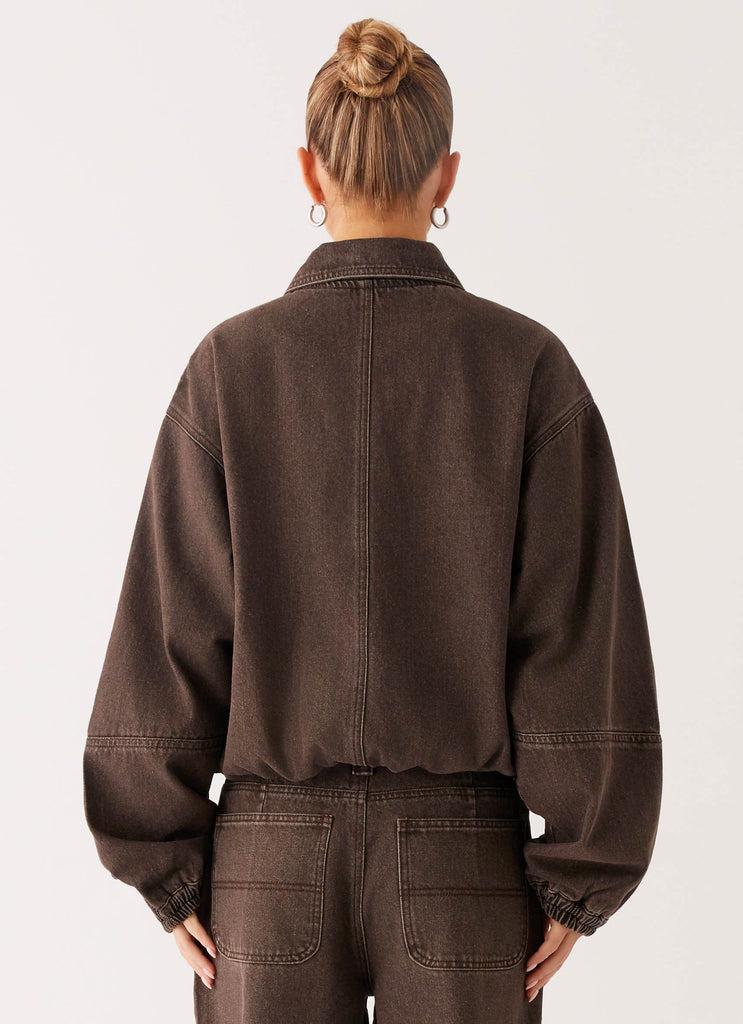 Peppermayo Peppermayo Exclusive - Midwest Washed Denim Bomber Jacket - Light Wash Chocolate
