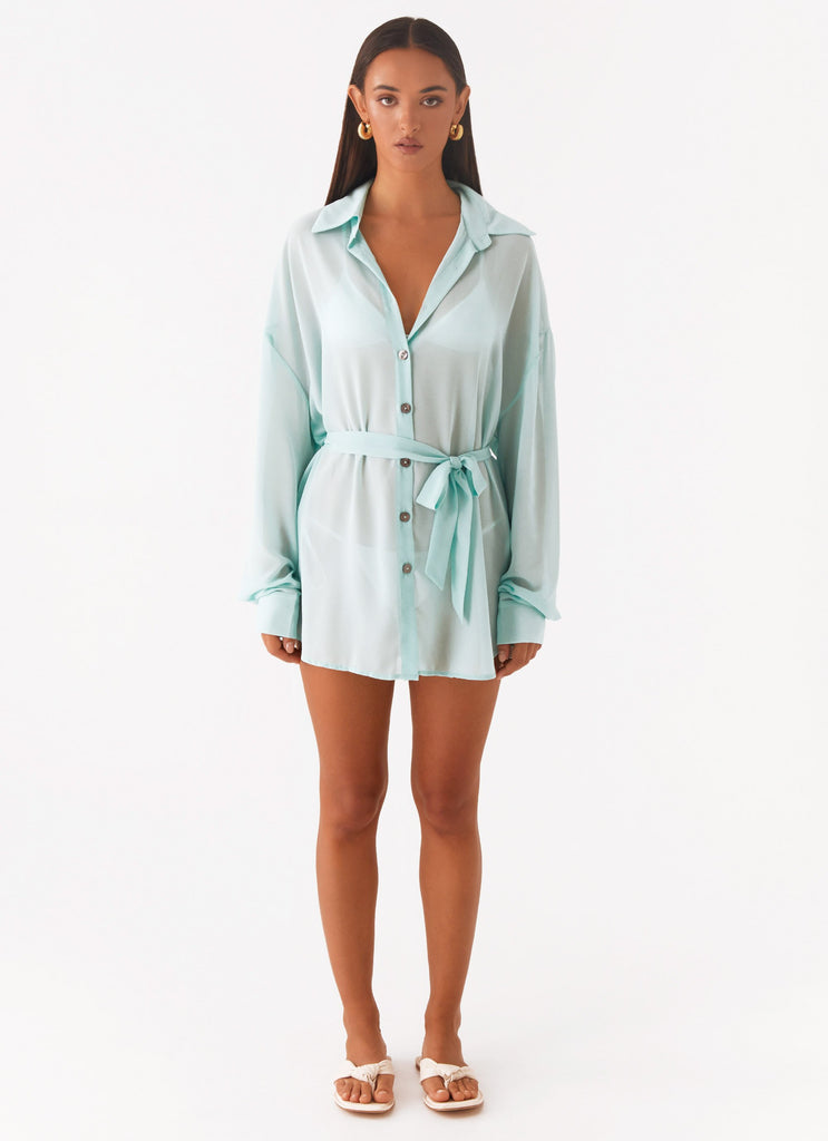 Peppermayo Peppermayo Exclusive - Miley Oversized Chiffon Shirt - Pale Blue
