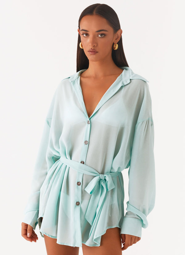 peppermayo Peppermayo Exclusive - Miley Oversized Chiffon Shirt - Pale Blue