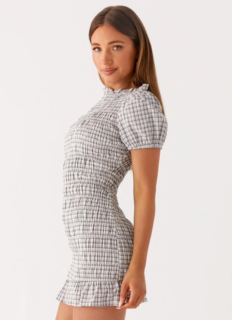 Peppermayo Peppermayo Exclusive - Millicent Ruched Mini Dress - Grey Check